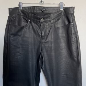 Eileen Fisher Pants Sz 14 Coated Denim Jeans Faux Leather Black Slim Stretch